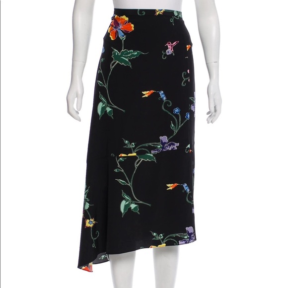 TIBI black hummingbird floral fall midi asymmetrical  fashion skirt 0 - Picture 2 of 9